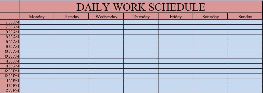 Daily Work Schedule Template Printable Printable Templates Free