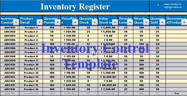 Inventory Chart In Excel