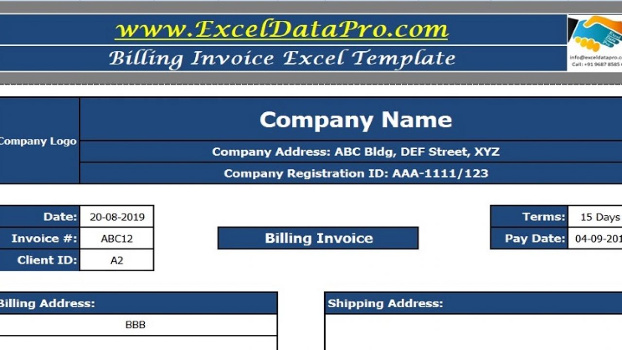 Invoice Template Excel Download from exceldatapro.com