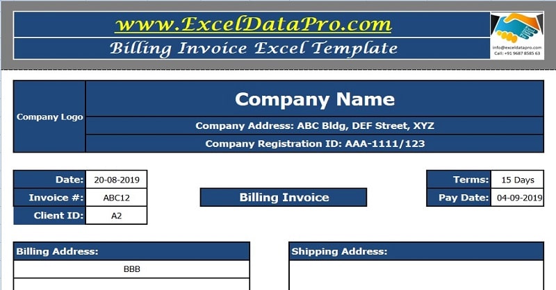 excel billing invoice template