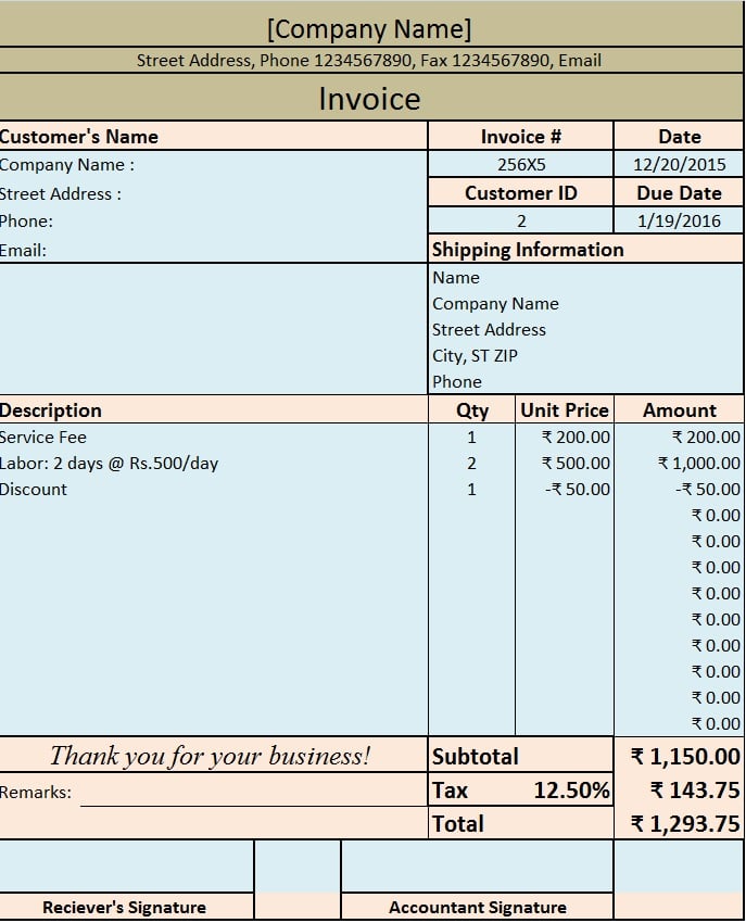 create invoices in excel