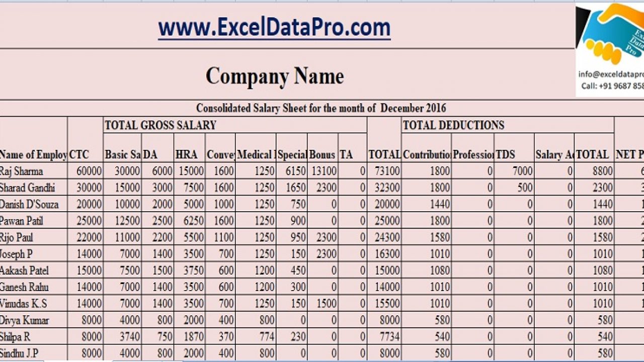 Salary Spreadsheet Template from exceldatapro.com