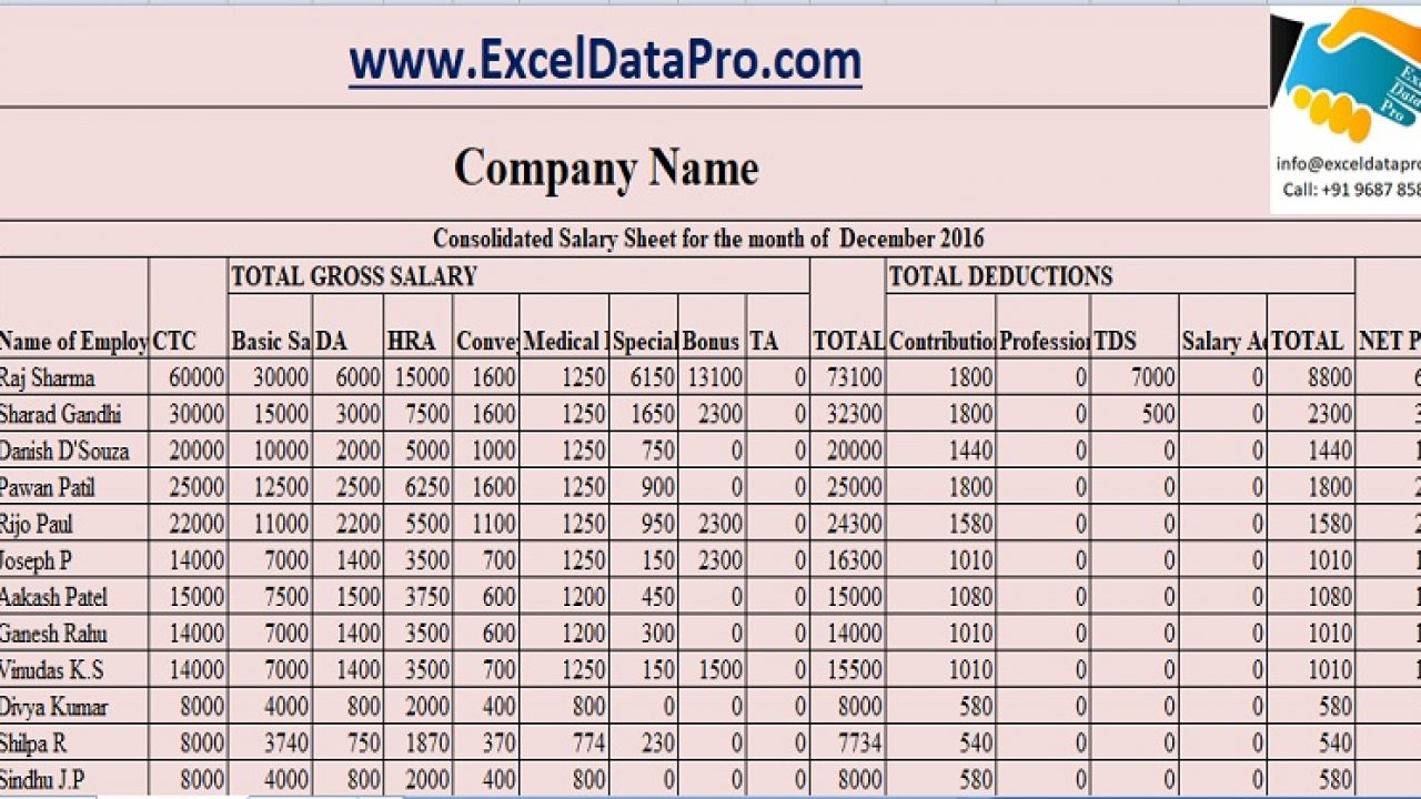 prepare a salary slip of an employee in ms excel