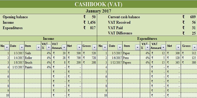 Download Cash Book Excel Template Exceldatapro