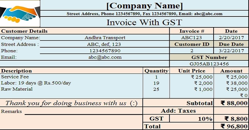 Invoice with GST