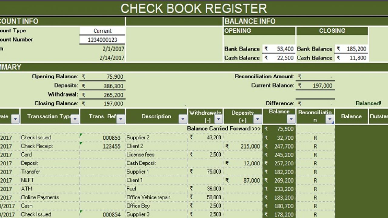 excel simple bank account tracker