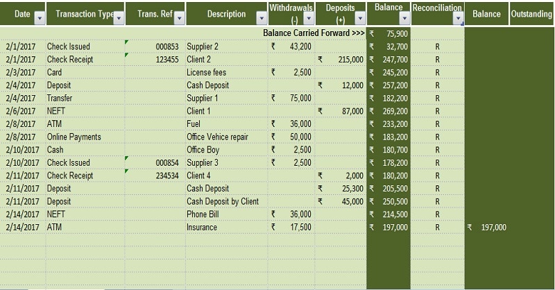 excel checkbook register