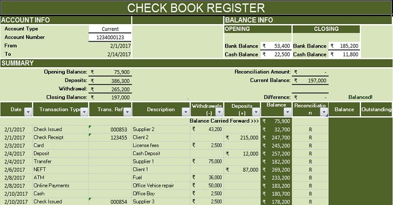 excel template check register