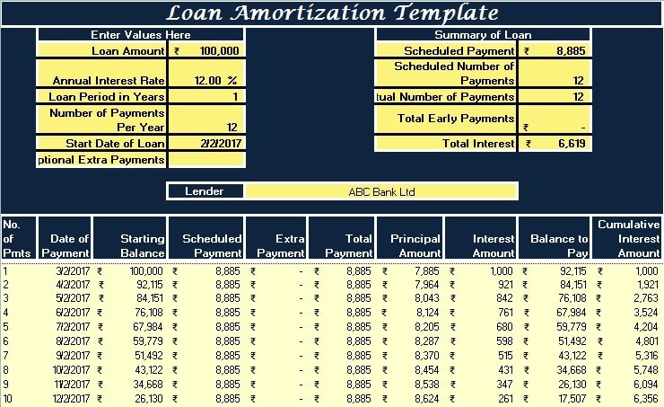 Loan Repayment Excel Template