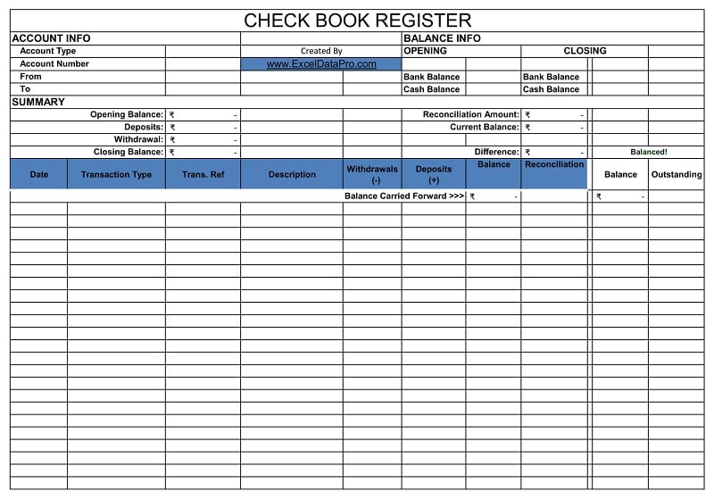 Google Sheets Checkbook Register Template