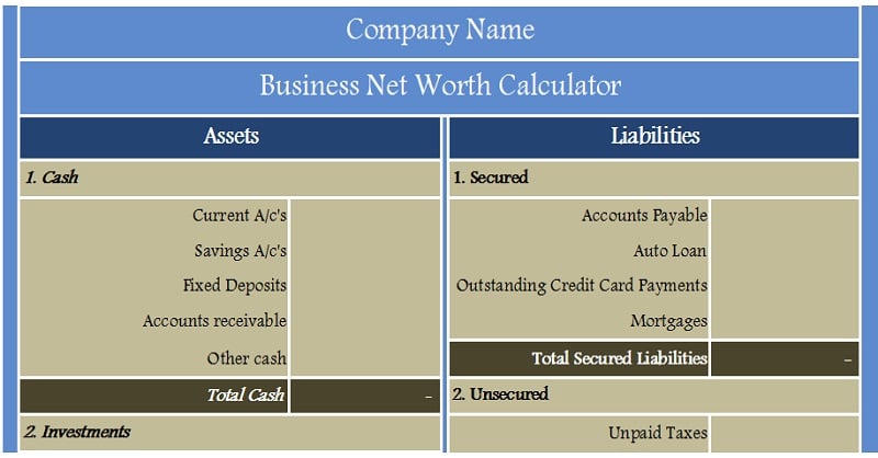 glossary business template excel Net Calculator Worth Excel Business Download Template