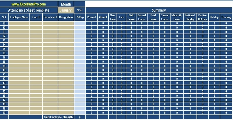 attendance excel sheet template