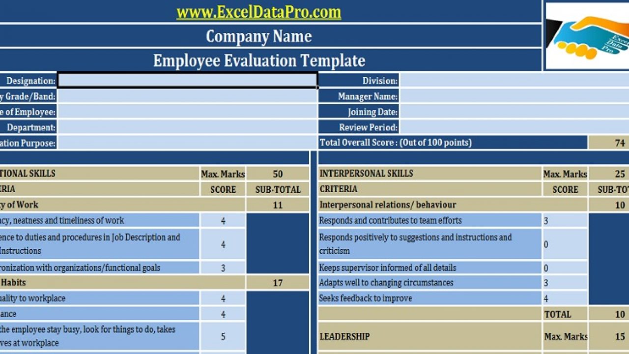 Employee Performance Review Template Excel from exceldatapro.com