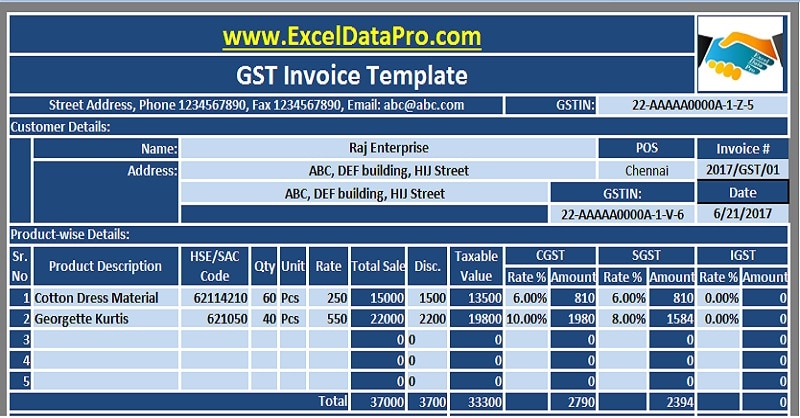 invoice template in excel free download