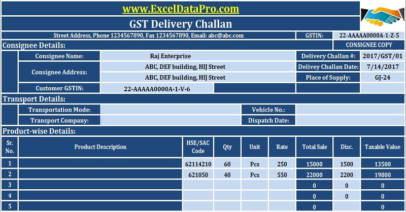 Download GST Delivery Challan Format in Excel For Transportation Of ...