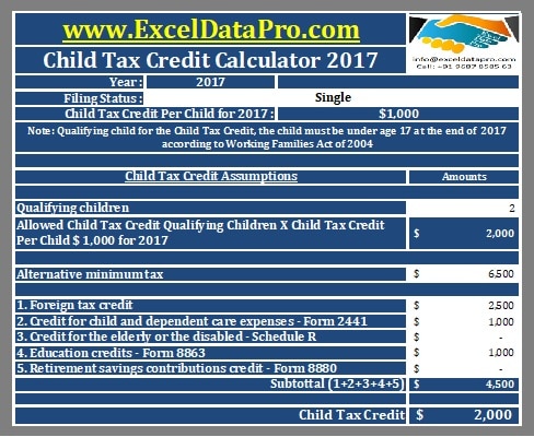 Download Child Tax Credit Calculator Excel Template
