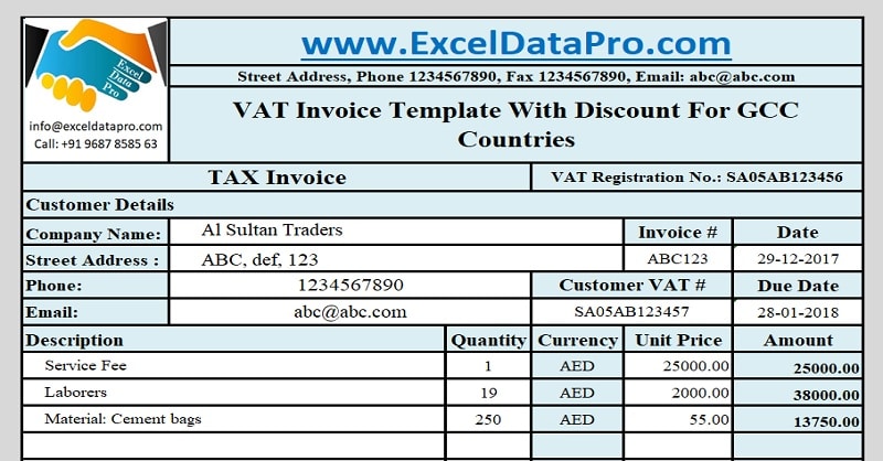 Download GCC VAT Invoice Template With Discount