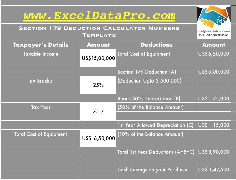 Download Section 179 Deduction Calculator Apple Numbers Template ExcelDataPro