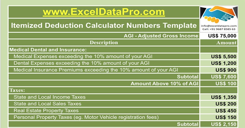 Download Itemized Deduction Calculator Apple Numbers Template