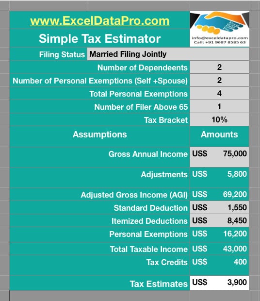 Simple Tax Estimator Numbers Template
