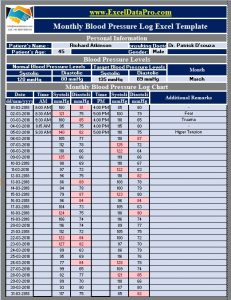 blood pressure monitor spreadsheet template