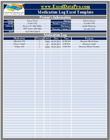 Download Medication Log Excel Template - ExcelDataPro