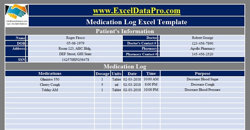 Download Medication Log Excel Template