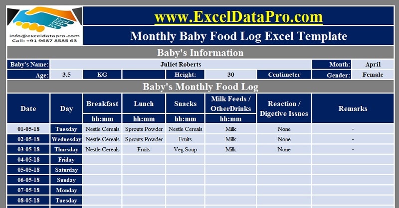 food journal template excel