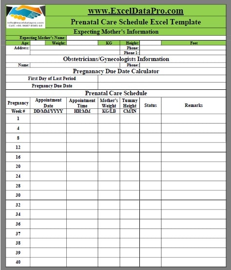 Download Prenatal Care Schedule Excel Template Exceldatapro
