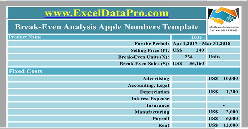 Download Break Even Analysis Apple Numbers Template Exceldatapro