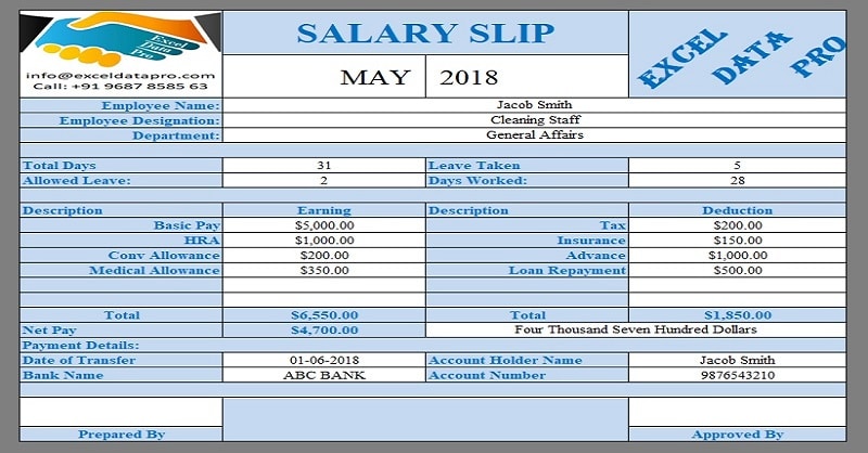 bangalore employee slip salary Templates Excel Salary  To 9  ExcelDataPro Ready Slip Use