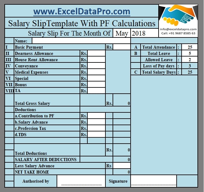 salary pay slip excel format