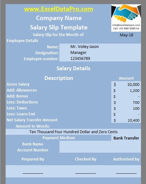 salary slip format excel