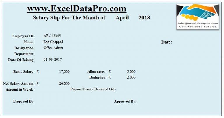 salary slip format in excel with formula free download