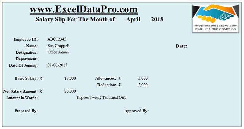 salary slip format for self employed