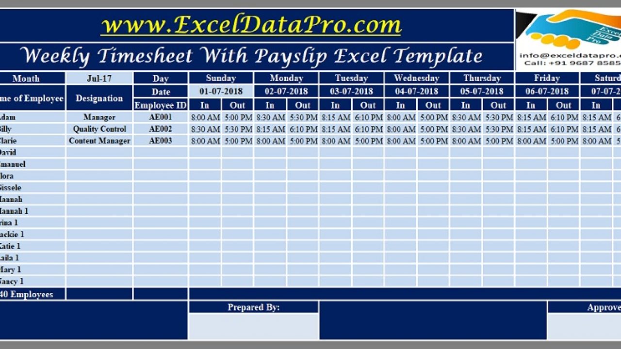 Download Weekly Timesheet With Payslip Excel Template Exceldatapro