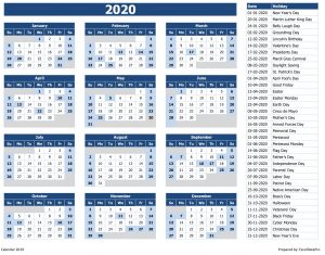 Calendar 2020