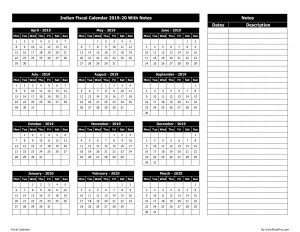 Indian Fiscal Calendar 2019-20 With Notes