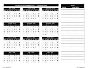 US Federal Fiscal Calendar 2019-20 With Notes
