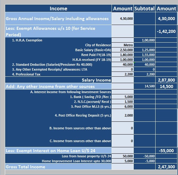 Download Income Tax Calculator Fy 2018 19 Excel Template Exceldatapro