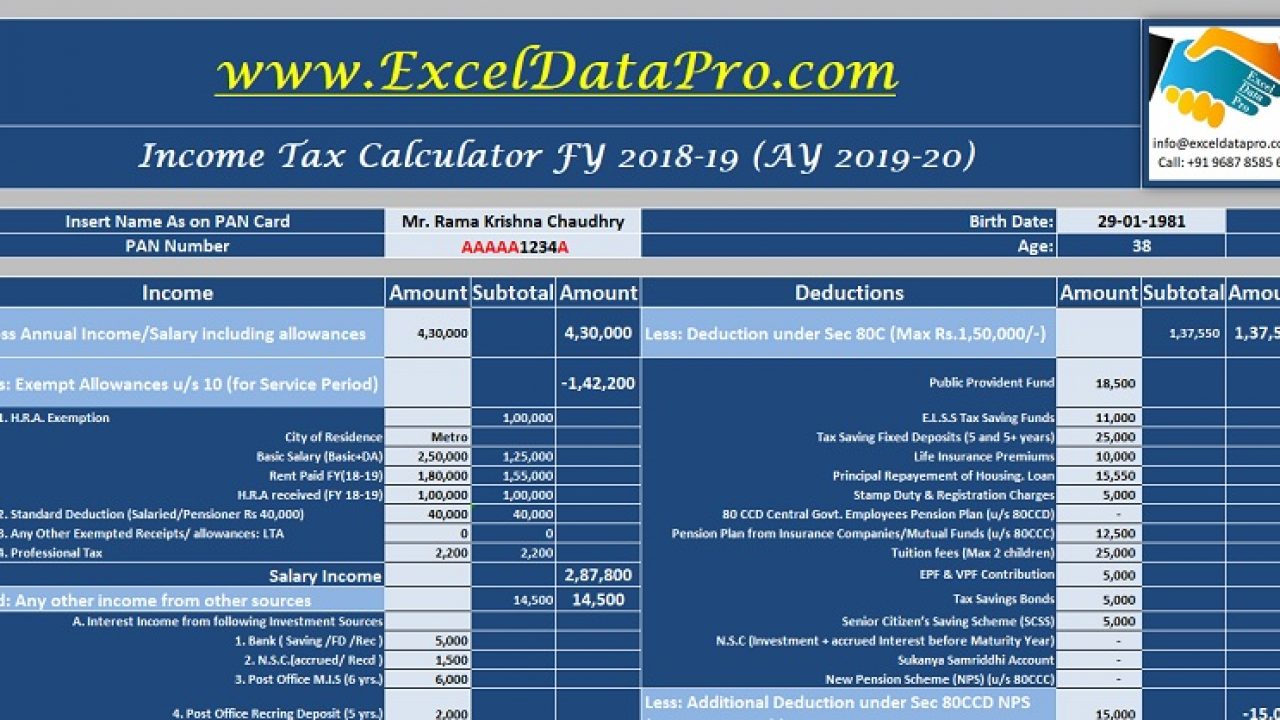 Tax Return Excel Template from exceldatapro.com