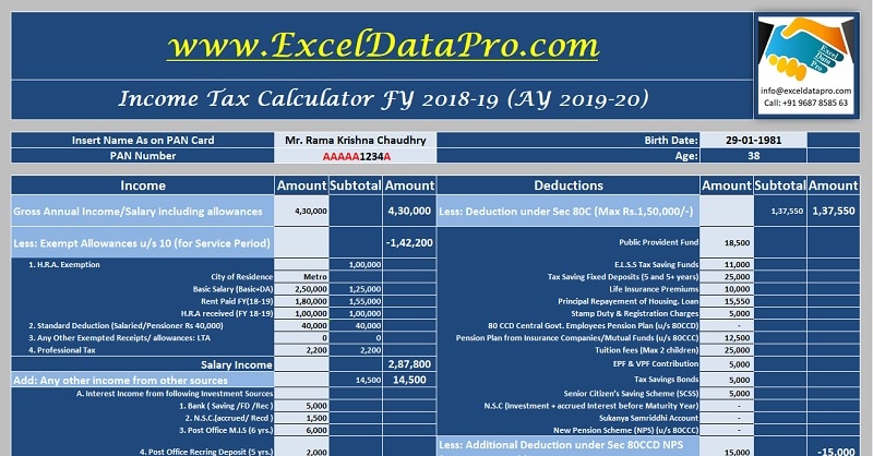 Income Tax Calculator Excel Sheet