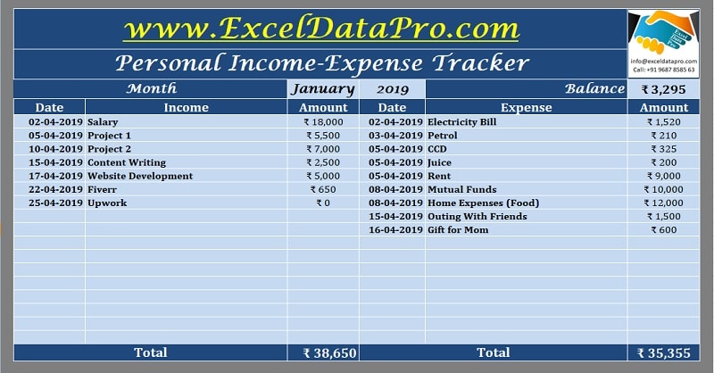Download Personal Income-Expense Tracker Excel Template