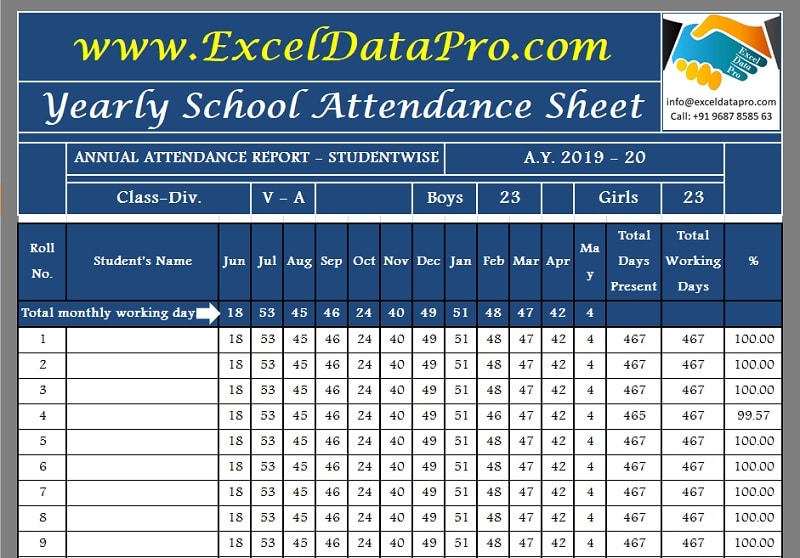 excel student attendance template