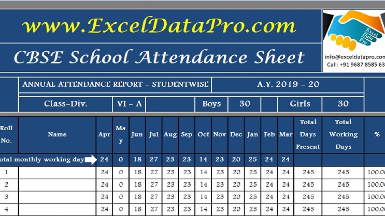 Excel Attendance Sheet Template from exceldatapro.com