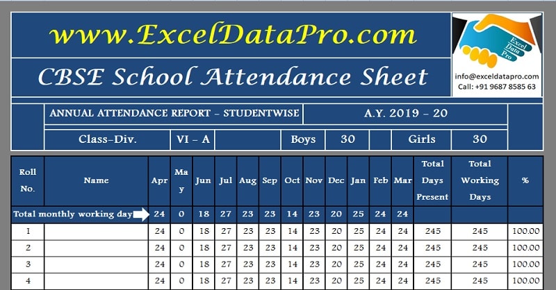 Download CBSE School Attendance Sheet Excel Template