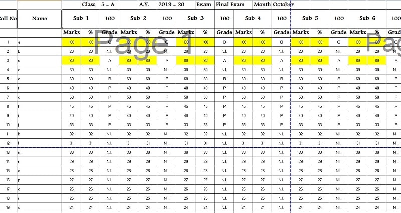 Mark Sheet Sample