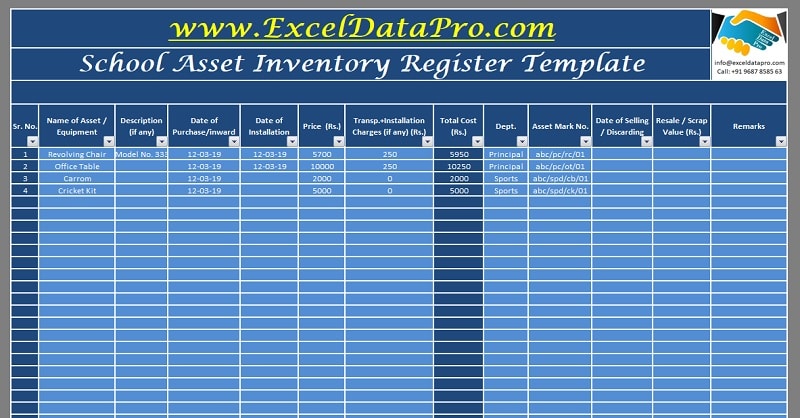 Download School Assets Inventory and Issuance Register Excel Template