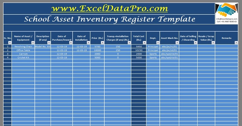 Download School Assets Inventory And Issuance Register Excel Template Exceldatapro