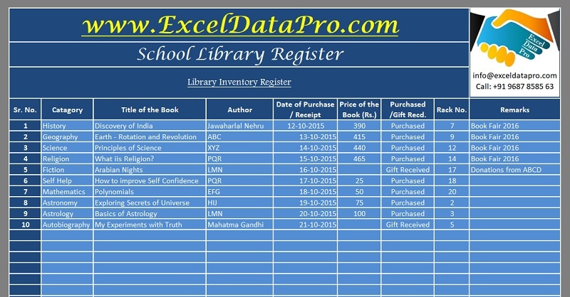 free excel download index examples